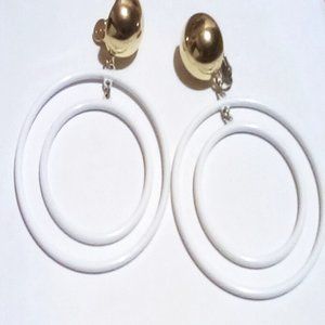 Vintage Monet White Hoop and Gold Tone Clip Earrings